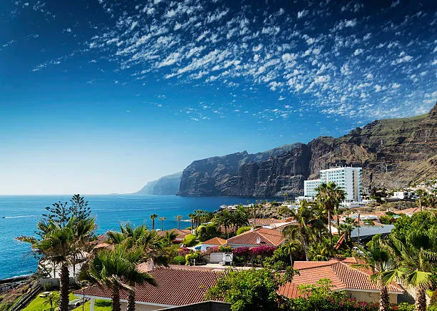 Towering cliffs above the marina at Los Gigantes, Tenerife